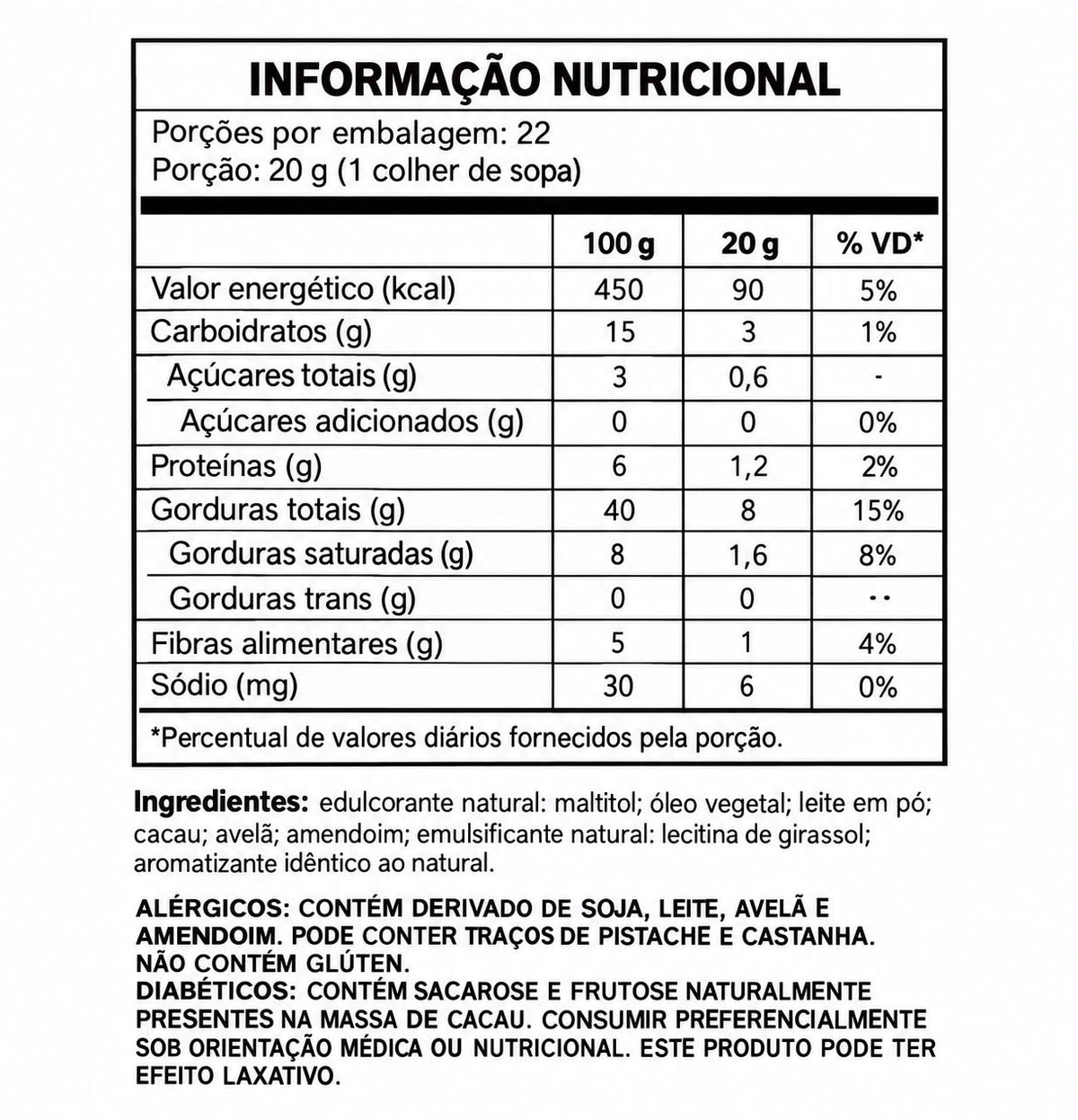 Creme de Avelã Com Cacau - Zero Açúcar 450g