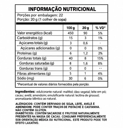 Creme de Avelã Com Cacau - Zero Açúcar 160g